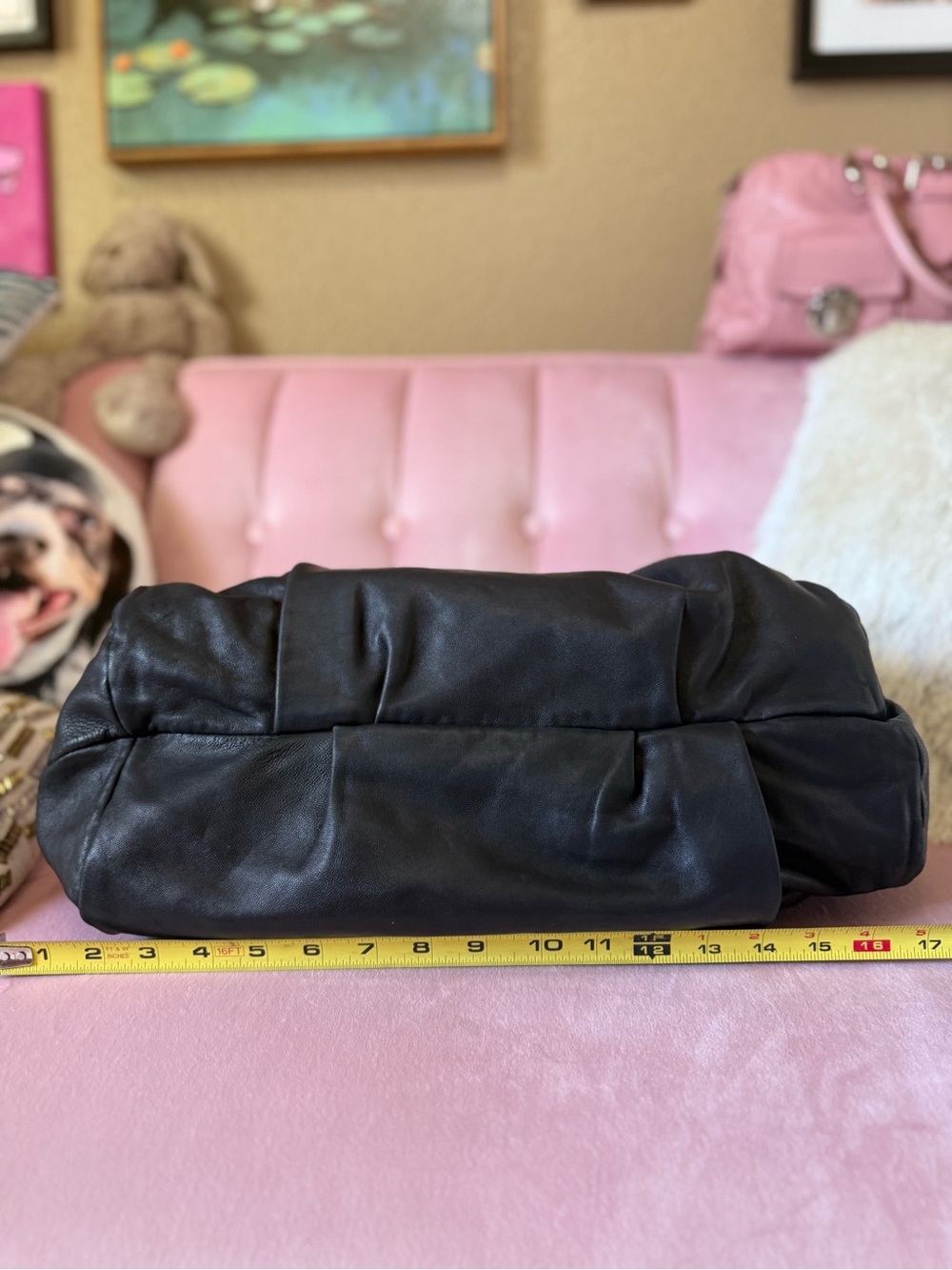 Authentic Diane Von Furstenburg SOFT Blk Leather Hobo Stud-Detail Origami Straps - Picture 8 of 16